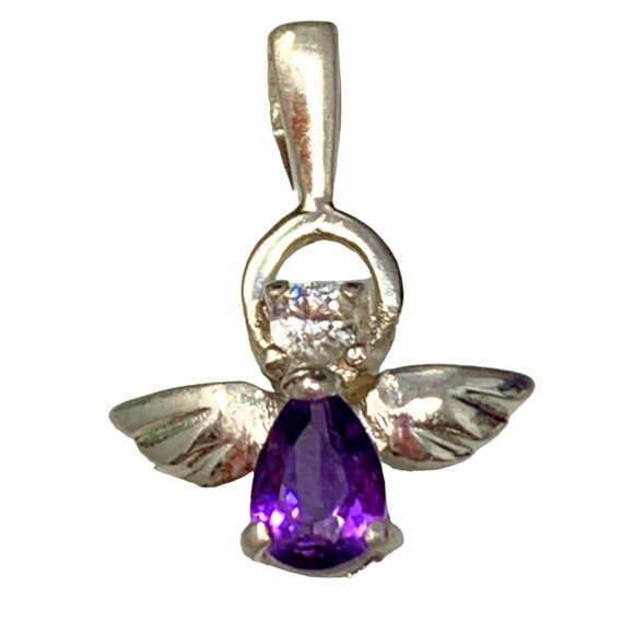 WS‎ 925 Sterling Silver and Amethyst Flying Angel Pendant - Picture 2 of 8